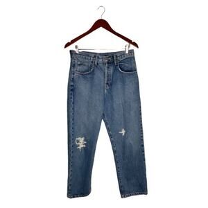 Carmar High Rise Capri Jeans 29 Waist Mid Wash Distressed Straight Leg